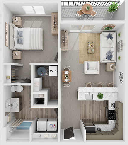 Floor Plan  1 bed 1 bath floorplan B at Red Rock Apartments, Rapid City, 57702