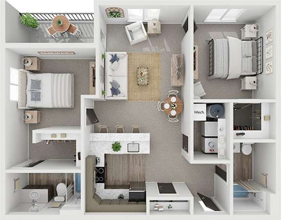 Floor Plan  2 bed 2 bath floorplan D at Red Rock Apartments, Rapid City, SD, 57702