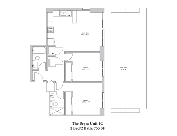 Floor Plan  The Bryn 755 SF One Bedroom