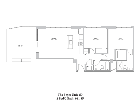Floor Plan  The Bryn 911 SF One Bedroom