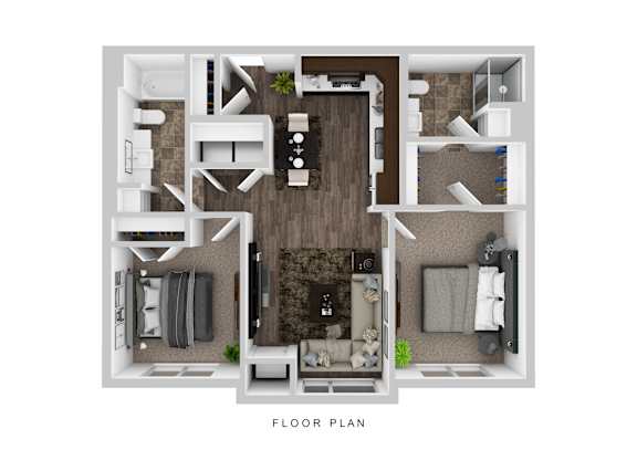 Floor Plan  A floor plan of a house with a living room, kitchen, dining room, and bedrooms.