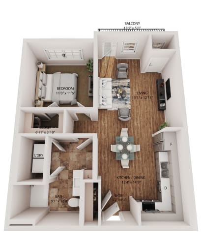 Floor Plan  Aldrich (1 Bedroom)