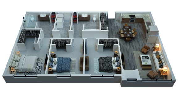 Floor Plan  a 3d rendering of a floor plan with a bedroom and living room