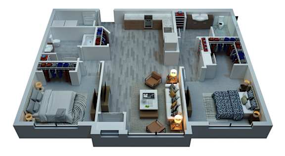 Floor Plan  A 3D rendered image of a house layout.