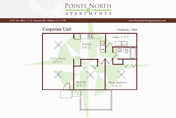 Floor Plan  A floor plan for a corporate unit at Pointe North Apartments.