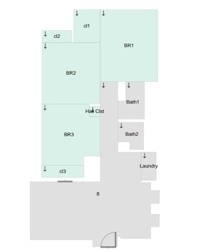 Floor Plan  A diagram shows a floor plan with labeled rooms and areas such as Bath1, Bath2, Laundry, and Hall Closet.