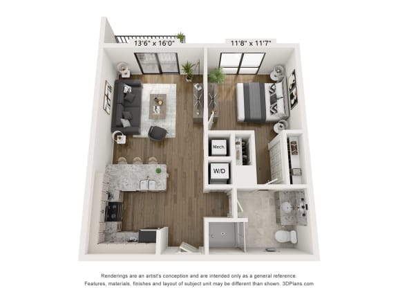 Floor Plan  a 3 bedroom floor plan with a bedroom and a living room