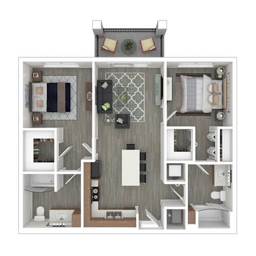 Floor Plan  A top-down view of a house layout with a kitchen, living room, dining room, and bedrooms.