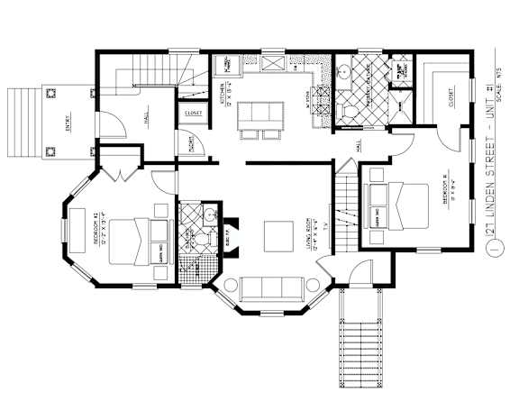 Floor Plan  A black and white image of a floor plan for a building at 212 11th street.