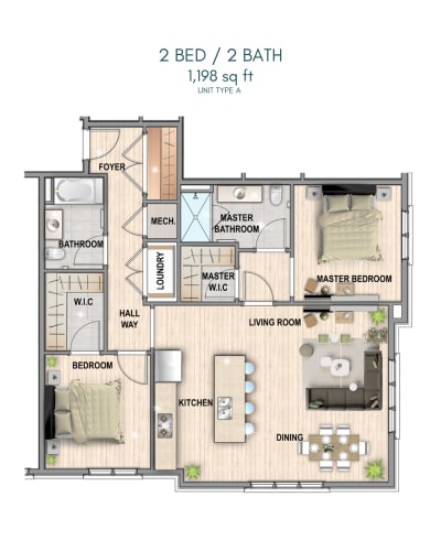 Floor Plan  the second floor floor plan of a 2 bed 2 bath apartment