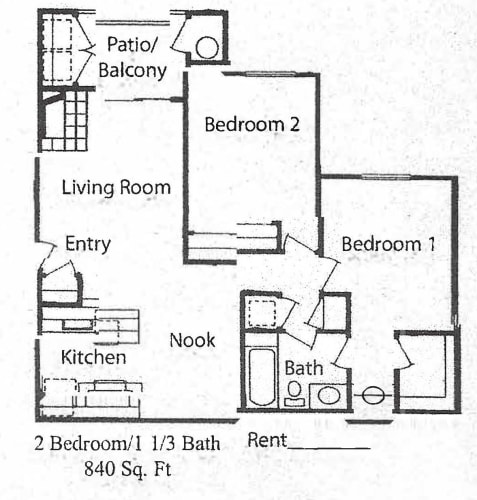 Floor Plan  2 bedroom 1 bath floorplan