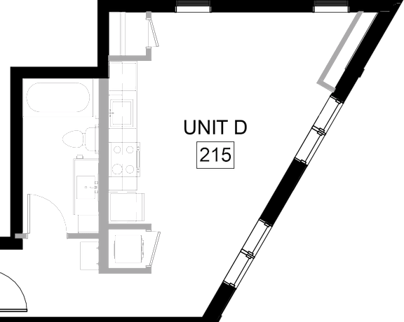 Floor Plan  a floor plan of a room with a window unit d and a telescope