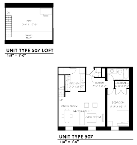 Floor Plan  A floor plan for a 507 loft and a 507 unit are displayed.
