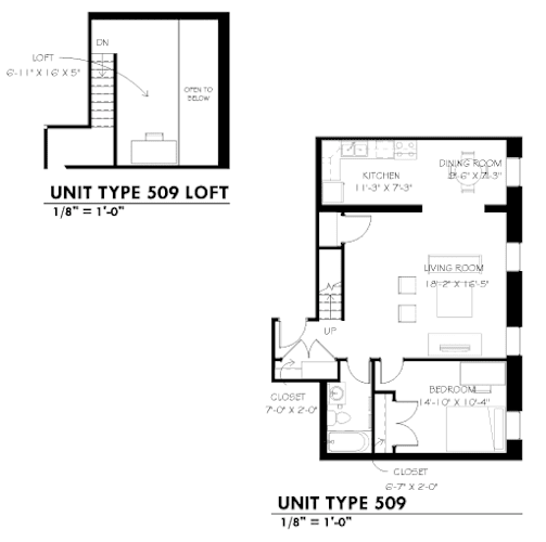 Floor Plan  A floor plan for a loft and a standard unit type 509.