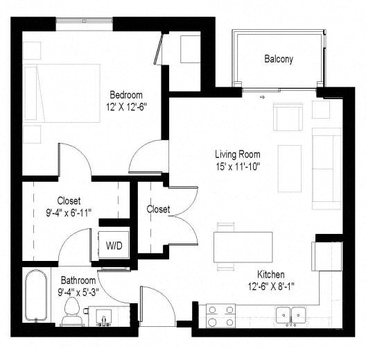 Floor Plan  A black and white image of a house floor plan with labeled rooms.