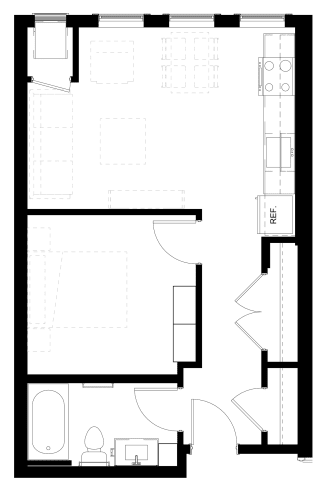 Floor Plan  a floor plan of a small house with a bedroom and a living room
