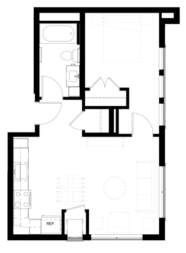 Floor Plan  a floor plan of a small house with a bedroom and a living room