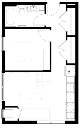 Floor Plan  a floor plan of a small house with a bedroom and a living room
