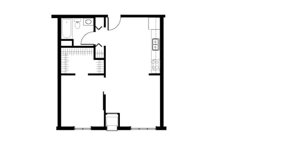 Floor Plan  a floor plan of a small house with a bedroom and a living room