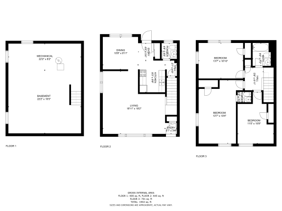 Floor Plan  3BD Townhome - Updated Kitchen & Floor