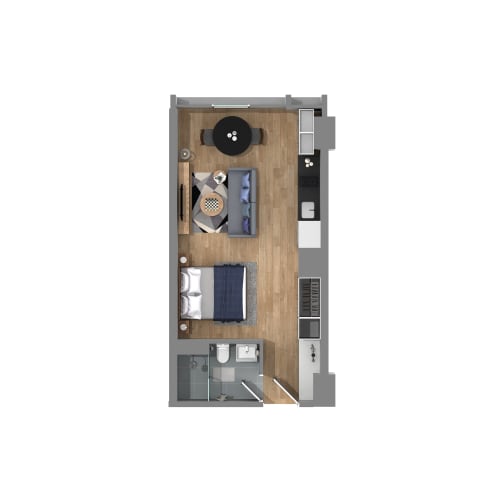 Floor Plan  a floor plan of our modern apartment with wood paneling