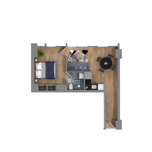 Floor Plan  154  plan of the studio with bedroom and living room