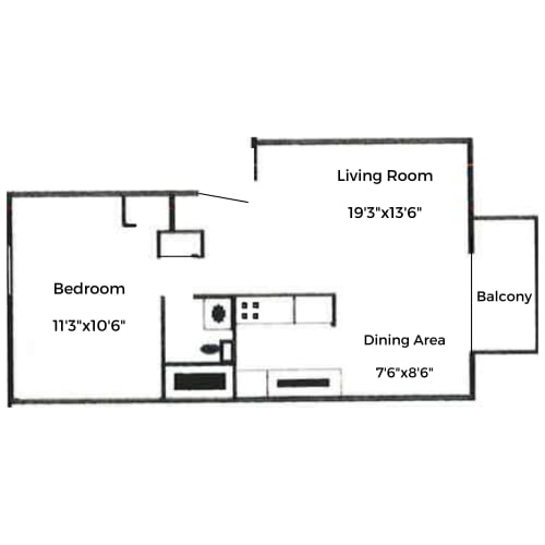 Floor Plan  a floor plan for a living room with a bedroom and a dining area