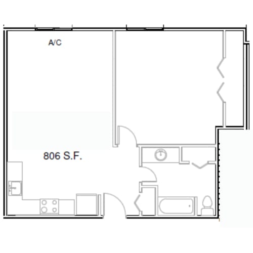 Floor Plan  the floor plan of 820 sq ft studio apartment