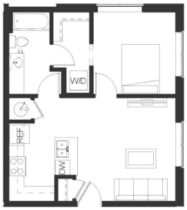 Floor Plan  the floor plan of a small apartment with a bedroom and a living room