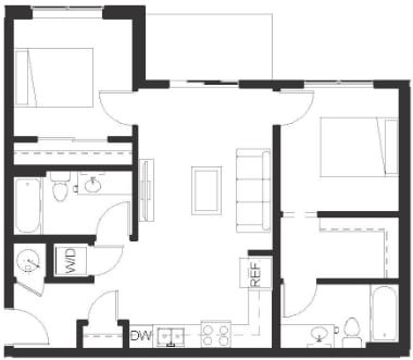 Floor Plan  the floor plan of the apartment with the bedroom and the living room