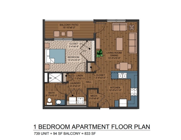 Floor Plan  the floor plan of the 1 bedroom apartment floor plan