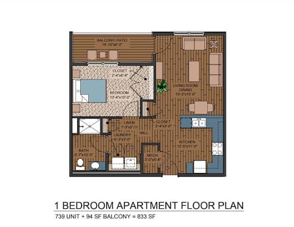 Floor Plan  the floor plan of the 1 bedroom apartment floor plan