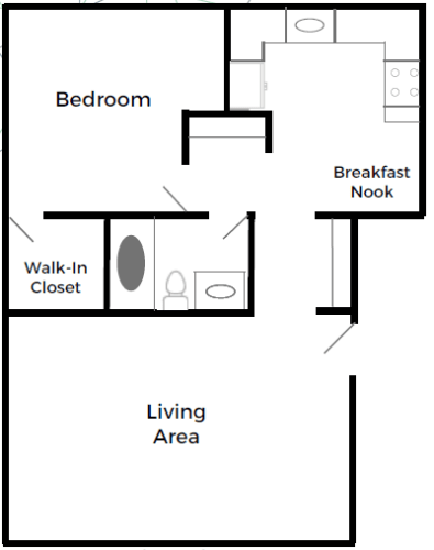 Floor Plan  a black and white floor plan of a room with a bathroom and a living area