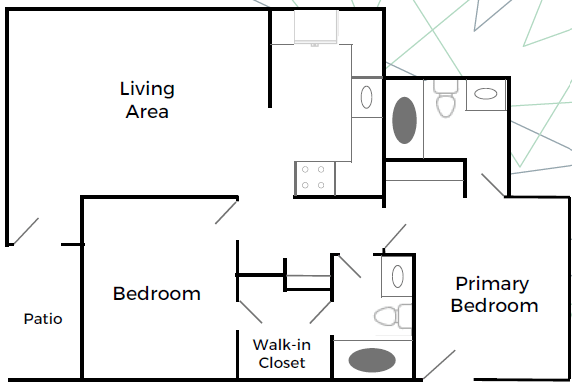 Floor Plan  a floor plan of a living area with a bedroom and a walk in closet