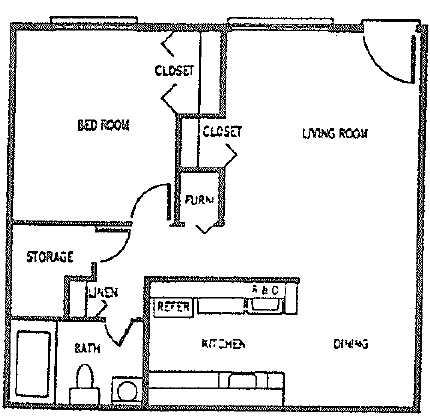 Floor Plan  a drawing of a floor plan of a house with bedrooms and a living room