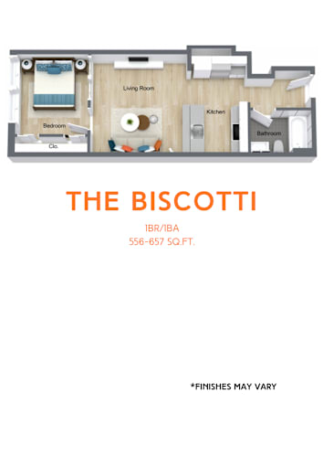 Floor Plan  A diagram of a floor plan for a property called The Biscotti.