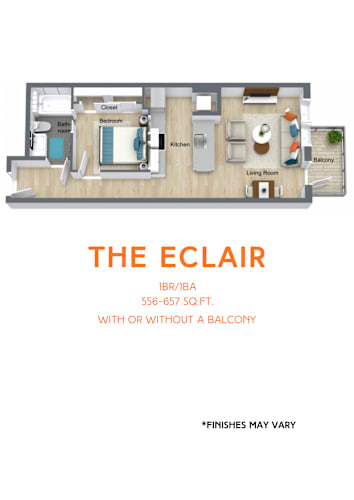 Floor Plan  A floor plan of an apartment named The Eclair at Ibiriba.