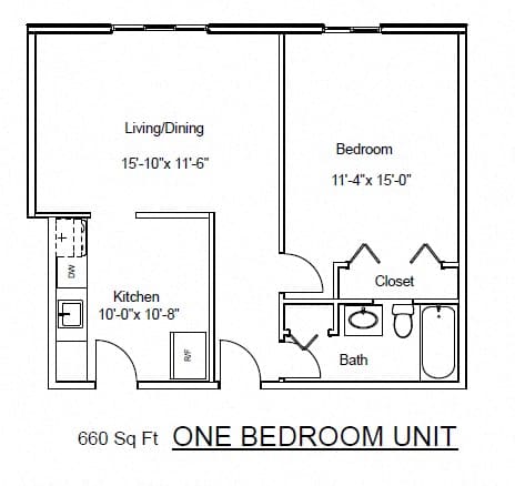 Floor Plan  One Bedroom, One Bathroom