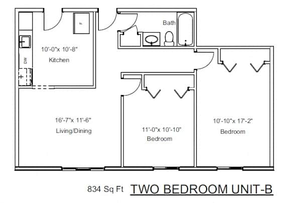 Floor Plan  Two Bedrooms, One Bathroom