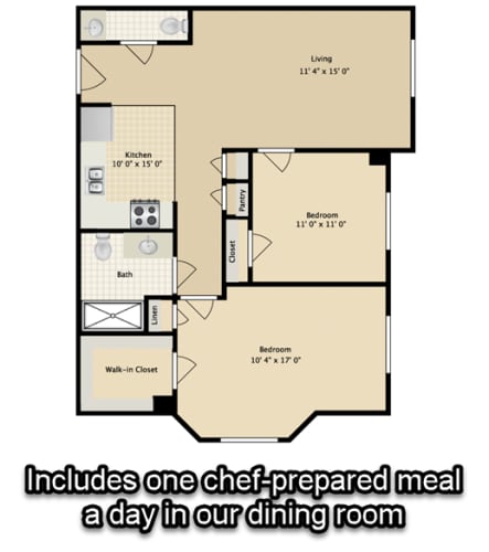 Floor Plan  a floor plan of a 2100 sq ft apartment with a kitchen and a dining room