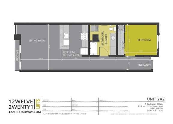 Floor Plan  2A2 floor plan at 1221 Broadway Lofts, Texas