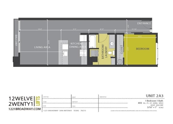 Floor Plan  2A3 floor plan at 1221 Broadway Lofts, San Antonio, 78215