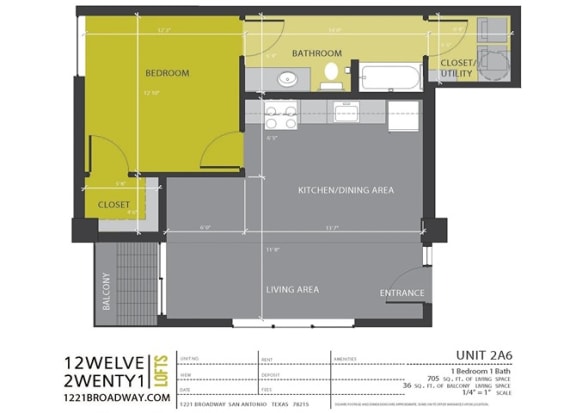 Floor Plan  2A6 floor plan at 1221 Broadway Lofts, San Antonio, TX