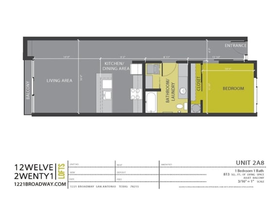 Floor Plan  2A8 floor plan at 1221 Broadway Lofts, Texas, 78215