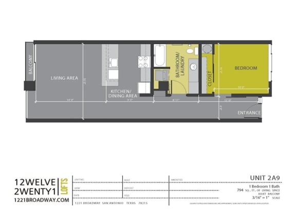 Floor Plan  2A9 floor plan at 1221 Broadway Lofts, San Antonio, TX, 78215