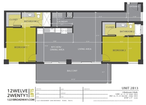 Floor Plan  2B13 floor plan at 1221 Broadway Lofts, San Antonio, TX, 78215