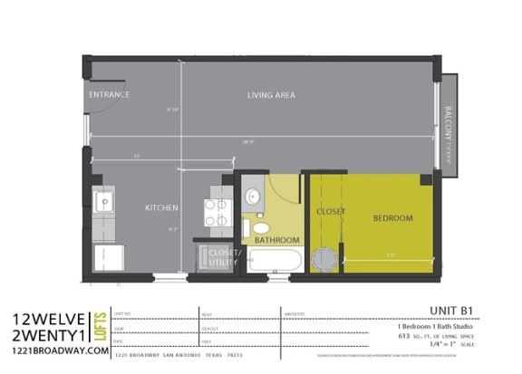 Floor Plan  B1 floor plan at 1221 Broadway Lofts, San Antonio, Texas