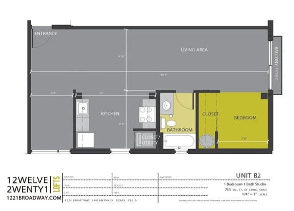 Floor Plan  B2 floor plan at 1221 Broadway Lofts, San Antonio, 78215