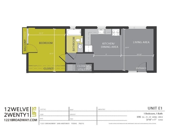 Floor Plan  E1 floor plan at 1221 Broadway Lofts, San Antonio, TX, 78215