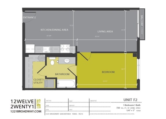 Floor Plan  F2 floor plan at 1221 Broadway Lofts, San Antonio, 78215